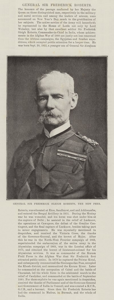 Generale Sir Frederick Sleigh Roberts, il nuovo pari da English Photographer