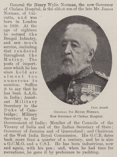 Generale Sir Henry Norman, nuovo governatore del Chelsea Hospital da English Photographer