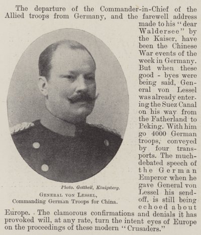 Generale von Lessel, comandante delle truppe tedesche per la Cina da English Photographer