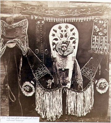 Bambino meticcio in una culla con ornamenti indiani, fotografato dai Royal Engineers sul quarantanovesimo parallelo da English Photographer