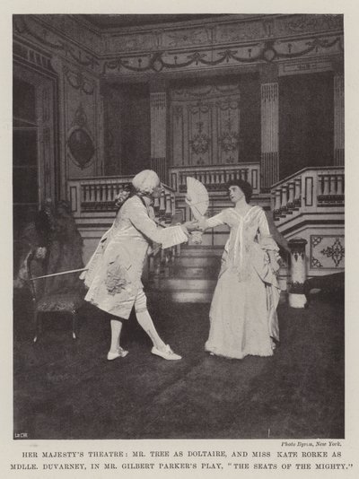 Teatro di Sua Maestà, Mr Tree come Doltaire e Miss Kate Rorke come Mademoiselle Duvarney, nella commedia di Mr Gilbert Parker, The Seats of the Mighty da English Photographer