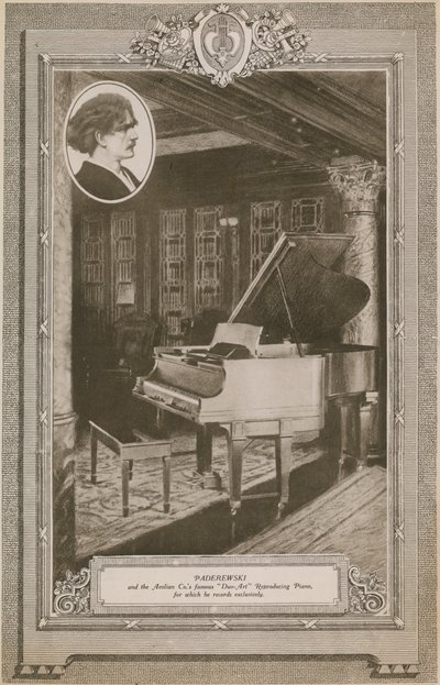 Ignacy Jan Paderewski e il famoso pianoforte Duo-Art della Aeolian Company da English Photographer