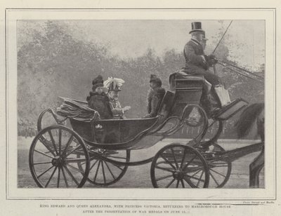 Re Edoardo e Regina Alessandra, con la Principessa Vittoria, di ritorno a Marlborough House dopo la Presentazione delle Medaglie di Guerra il 12 giugno da English Photographer