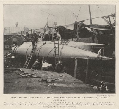Varo del primo sottomarino torpediniere del governo degli Stati Uniti, Adder, il 22 luglio da English Photographer