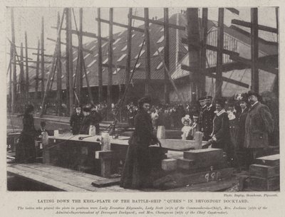 Posa della piastra di chiglia della nave da battaglia Queen nel cantiere navale di Devonport da English Photographer