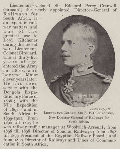 Tenente colonnello Sir E P C Girouard, nuovo direttore generale delle ferrovie per il Sudafrica da English Photographer