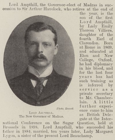 Lord Ampthill, il nuovo governatore di Madras da English Photographer