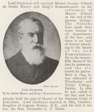 Lord Dunboyne, nominato Senior Master e King