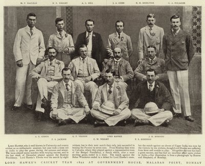 La squadra di cricket di Lord Hawke del 1892 a Government House, Malabar Point, Bombay da English Photographer