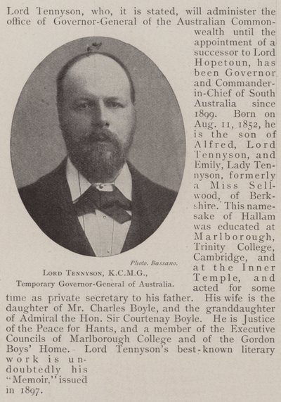 Lord Tennyson, KCMG, governatore generale temporaneo dell