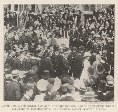 Il maggiore generale Baden-Powell posa la prima pietra dei nuovi chiostri della Charterhouse in memoria dei certosini caduti in Sudafrica da English Photographer