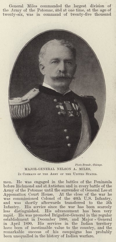 Maggior Generale Nelson A Miles, Comandante dell