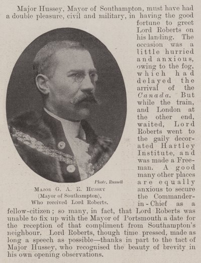 Maggiore G A E Hussey (Sindaco di Southampton), che ha ricevuto Lord Roberts da English Photographer