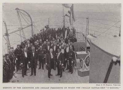 Incontro dei presidenti argentino e cileno a bordo della nave da battaglia cilena OHiggins da English Photographer