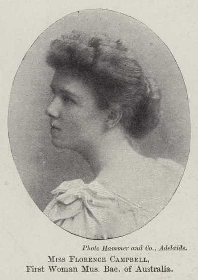 La signorina Florence Campbell, prima donna laureata in musica in Australia da English Photographer