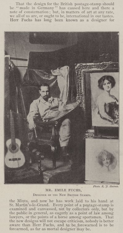 Il signor Emile Fuchs, designer dei nuovi francobolli britannici da English Photographer