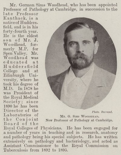 Il signor G Sims Woodhead, nuovo professore di patologia a Cambridge da English Photographer