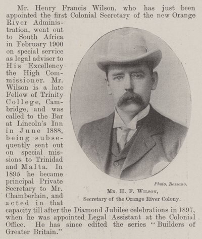Signor H F Wilson, segretario della Colonia del Fiume Orange da English Photographer