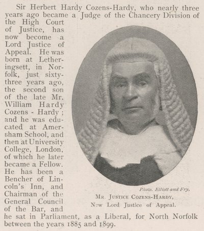 Il signor Justice Cozens-Hardy, nuovo Lord Justice of Appeal da English Photographer