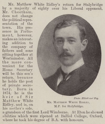 Il signor Matthew White Ridley, MP per Stalybridge da English Photographer