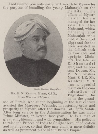 Mr P N Krishna Murti, CIE, Primo Ministro di Mysore da English Photographer