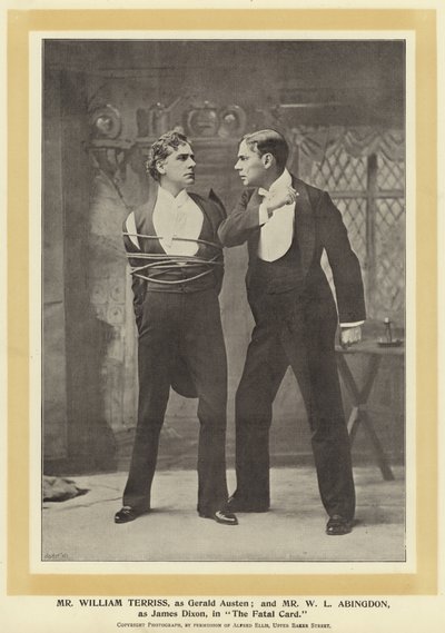 Mr William Terriss, come Gerald Austen; e Mr W L Abingdon, come James Dixon, in The Fatal Card da English Photographer