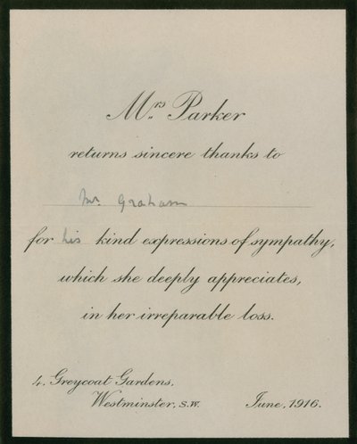 La signora Parker ringrazia sinceramente il signor Graham da English Photographer