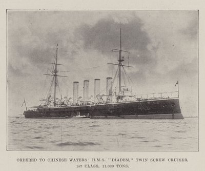Ordinato nelle acque cinesi, HMS Diadem, incrociatore a doppia elica, 1ª classe, 11.000 tonnellate da English Photographer