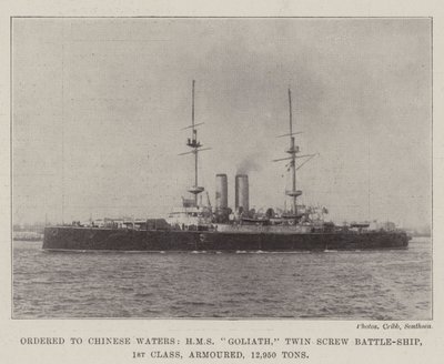 Ordinato nelle acque cinesi, HMS Goliath, nave da battaglia a doppia elica, 1ª classe, corazzata, 12.950 tonnellate da English Photographer