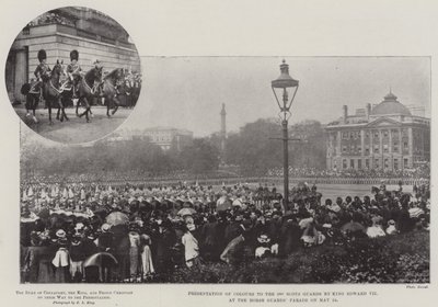 Presentazione dei colori ai 3rd Scots Guards da parte del re Edoardo VII alla parata delle Horse Guards il 24 maggio da English Photographer