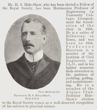 Professor H S Hele-Shaw, nuovo FRS da English Photographer