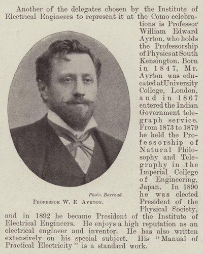 Professor W E Ayrton da English Photographer