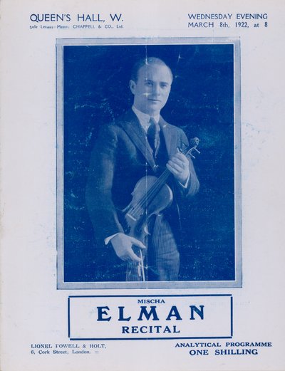 Programma del recital di Mischa Elman, Queens Hall, 8 marzo 1922 da English Photographer