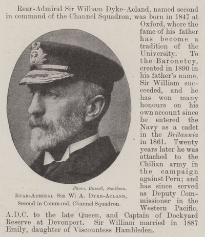 Contrammiraglio Sir W A Dyke-Acland, secondo in comando, Channel Squadron da English Photographer