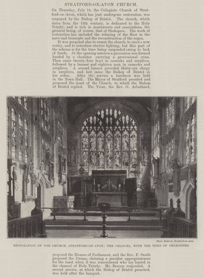 Restauro della Chiesa, Stratford-on-Avon, il Coro, con la Tomba di Shakespeare da English Photographer