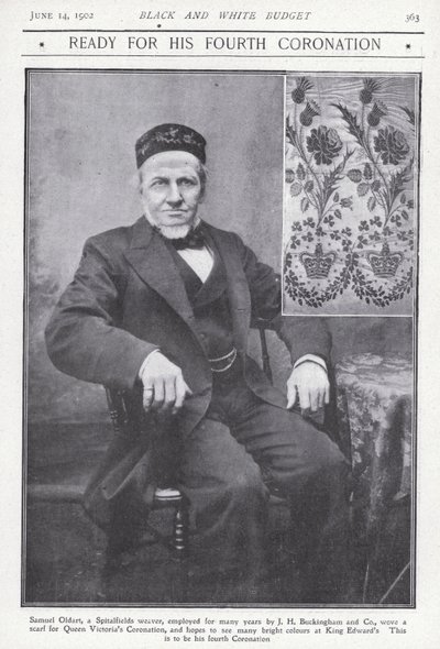 Samuel Oldart, tessitore di Spitalfields, Londra, che tessé una sciarpa per l
