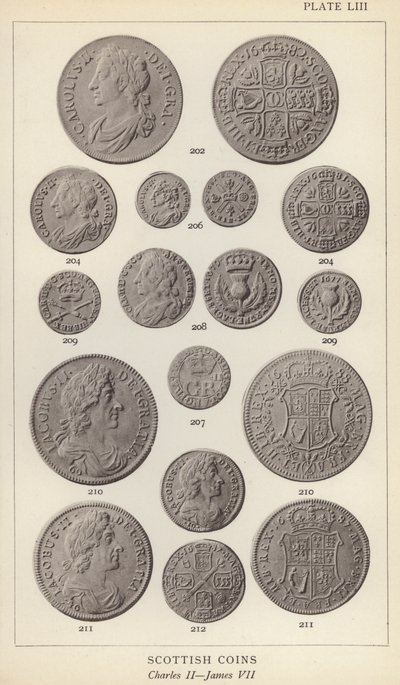 Monete scozzesi, Carlo II, Giacomo VII (foto in bianco e nero) da English Photographer