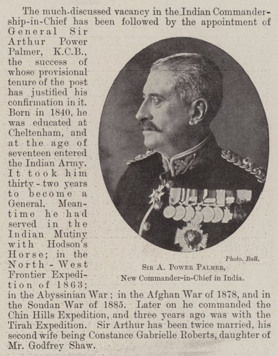 Sir A Power Palmer, nuovo comandante in capo in India da English Photographer