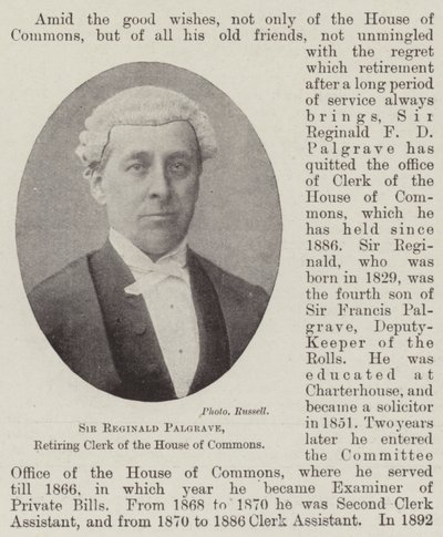 Sir Reginald Palgrave, segretario uscente della Camera dei Comuni da English Photographer