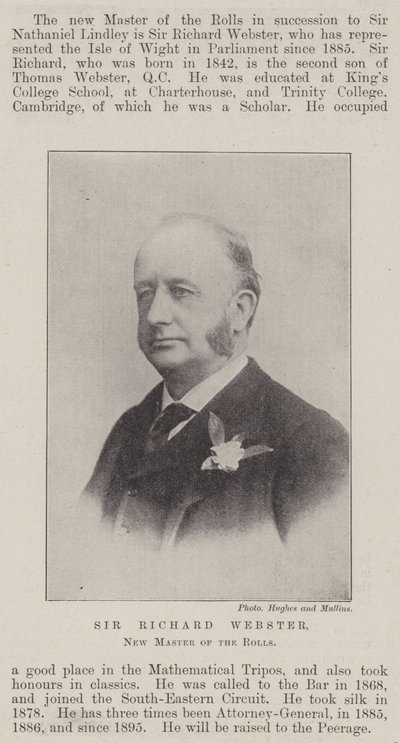Sir Richard Webster, nuovo Master of the Rolls da English Photographer