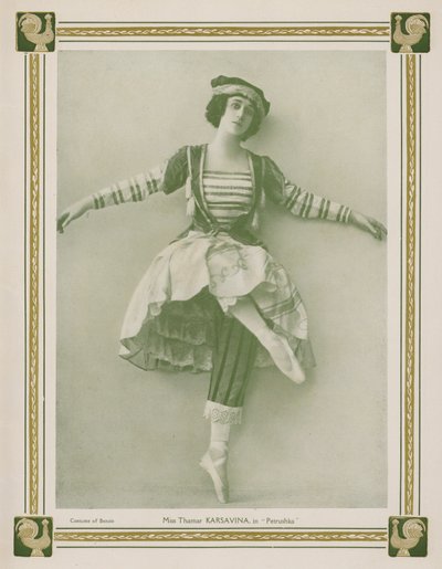 Tamara Karsavina, prima ballerina russa, in una produzione dei Ballets Russes del balletto Petrushka di Igor Stravinsky da English Photographer