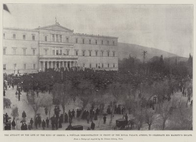 Il tentativo di attentato alla vita del re di Grecia, una dimostrazione popolare davanti al Palazzo Reale di Atene per celebrare la fuga di Sua Maestà da English Photographer