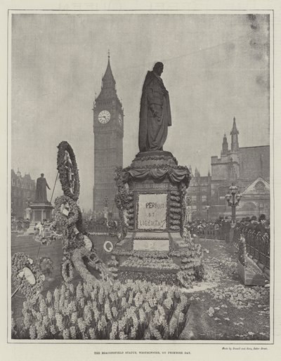 La statua di Beaconsfield, Westminster, nel giorno della Primula da English Photographer