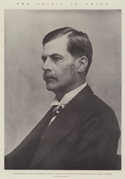 La crisi in Cina, Sir Ernest Satow, KCMG, ministro di Sua Maestà a Tokio, che potrebbe sostituire Sir Claude MacDonald, KCB, KCMG, a Pechino da English Photographer
