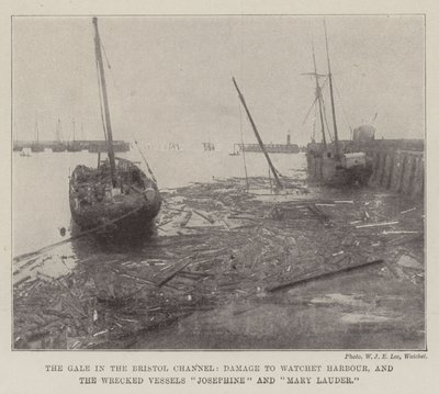 La tempesta nel Canale di Bristol, danni al porto di Watchet e le navi naufragate Josephine e Mary Lauder da English Photographer