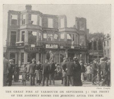 Il grande incendio a Yarmouth il 5 settembre, la facciata delle sale dell