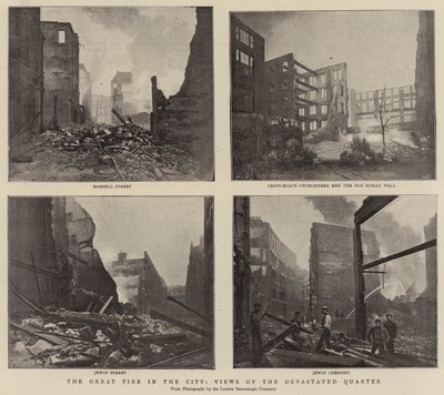 Il grande incendio in città, vedute del quartiere devastato da English Photographer