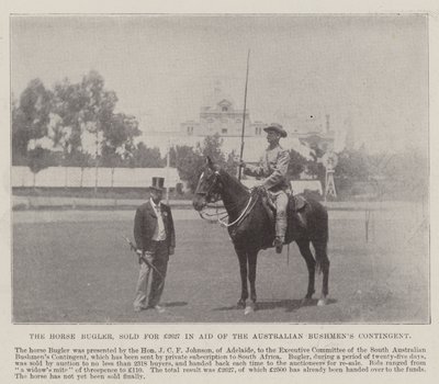Il trombettiere a cavallo, venduto per £2627 a favore del contingente australiano Bushmen, Adelaide. Illustrazione per The Illustrated London News, 26 maggio 1900 da English Photographer