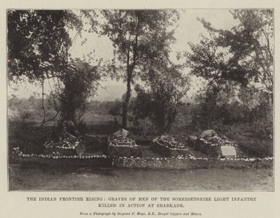 La rivolta di frontiera indiana, tombe degli uomini della fanteria leggera del Somersetshire uccisi in azione a Shabkadr da English Photographer
