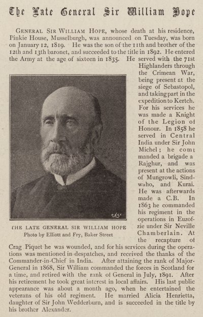 Il defunto generale Sir William Hope da English Photographer
